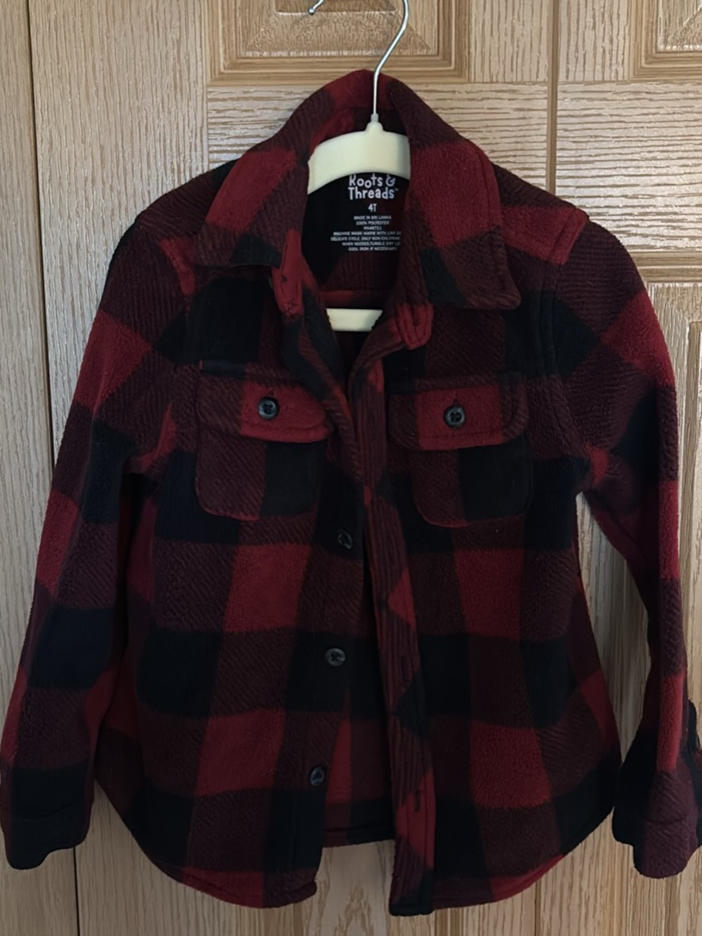 Boys Red and Black Plaid Fleece Shacket
